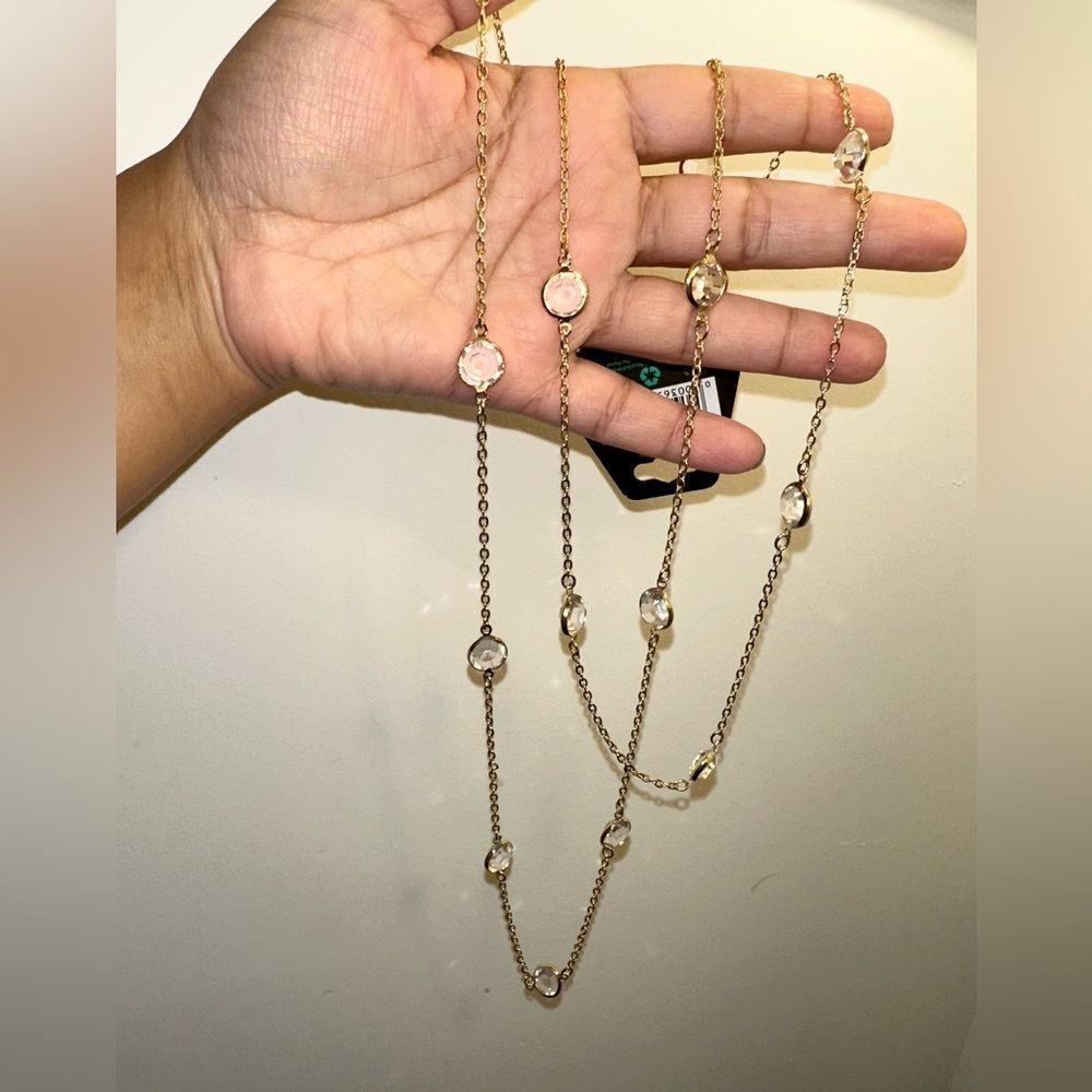 Chic Gold Double Layered Necklace with Clear Gemstones